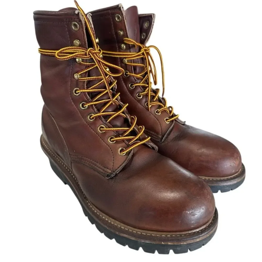 Vintage Red Wing USA Leather Logger Work Boots ANSI PT91 Lug Sole Mens 8.5 D